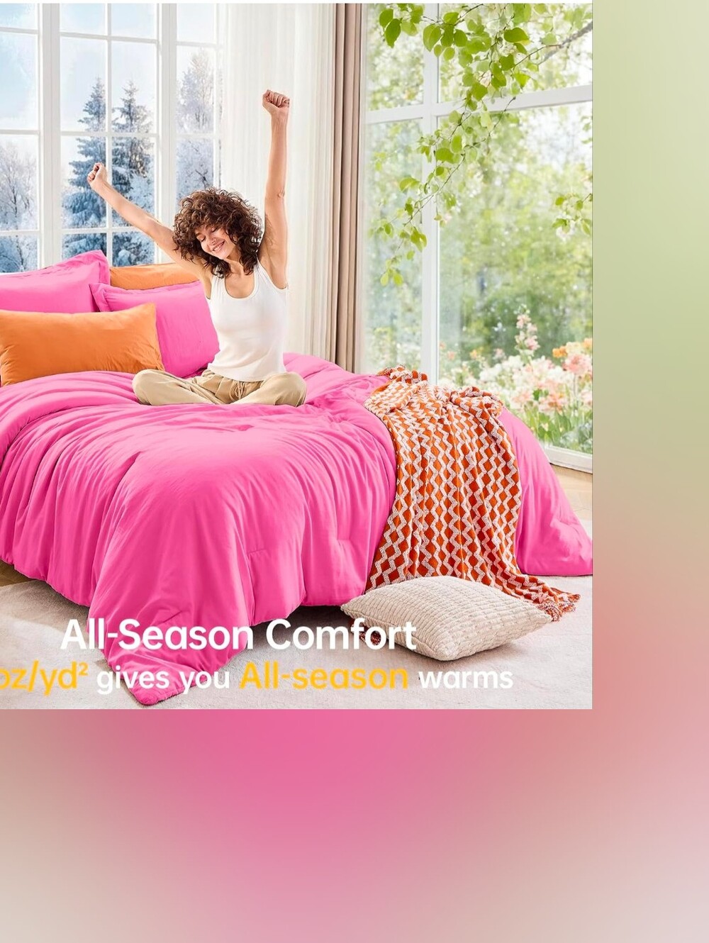 Vibrant Pink Queen 3pcs Comforter Set - Bright Hot Pink Bedding Set New - Picture 3 of 4